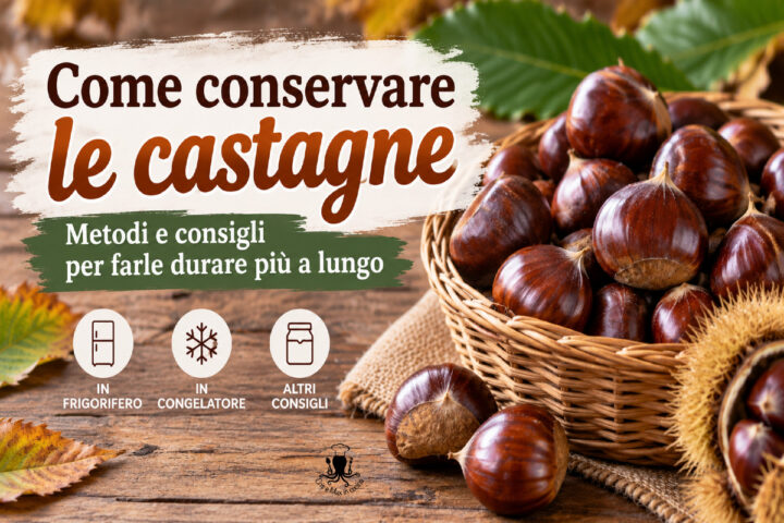 Come conservare le castagne per farle durare più a lungo e poter gustare questo meraviglioso frutto autunnale anche quando la stagione è finita?

Le castagne sono una delle nostre grandi passioni e, quando arriva l'autunno, in casa nostra non mancano mai. 🌰 Le utilizziamo per preparare tantissime ricette, dalle classiche caldarroste ai dolci, ma quando ne acquistiamo o raccogliamo in abbondanza nasce subito una domanda: come possiamo conservarle senza rischiare che si rovinino?

Le castagne fresche, infatti, sono piuttosto delicate e, se conservate nel modo sbagliato, possono seccarsi, sviluppare muffe oppure essere attaccate da parassiti. Con qualche semplice accorgimento, però, è possibile prolungarne notevolmente la conservazione.

In questa guida vedremo tutti i principali metodi per conservare le castagne, dalla conservazione in frigorifero al congelatore, fino alla tradizionale curatura in acqua, conosciuta anche come novena.

Vedremo inoltre come scegliere e controllare le castagne prima di conservarle, come riconoscere quelle che non sono più buone e come gestire anche le castagne già cotte.

E naturalmente parleremo del nostro metodo per congelare le castagne, uno dei nostri cavalli di battaglia: una soluzione che utilizziamo da anni per averle a disposizione anche molto tempo dopo la fine della stagione.

Perché quando arrivano le castagne, tanto vale farne una bella scorta!