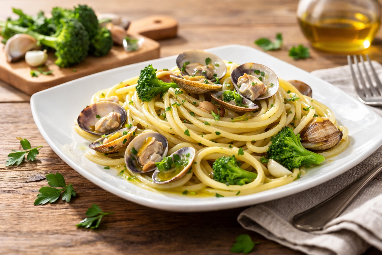 Spaghetti con cime di rapa e vongole