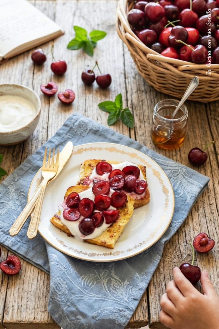 pain perdu con yogurt e ciliegie