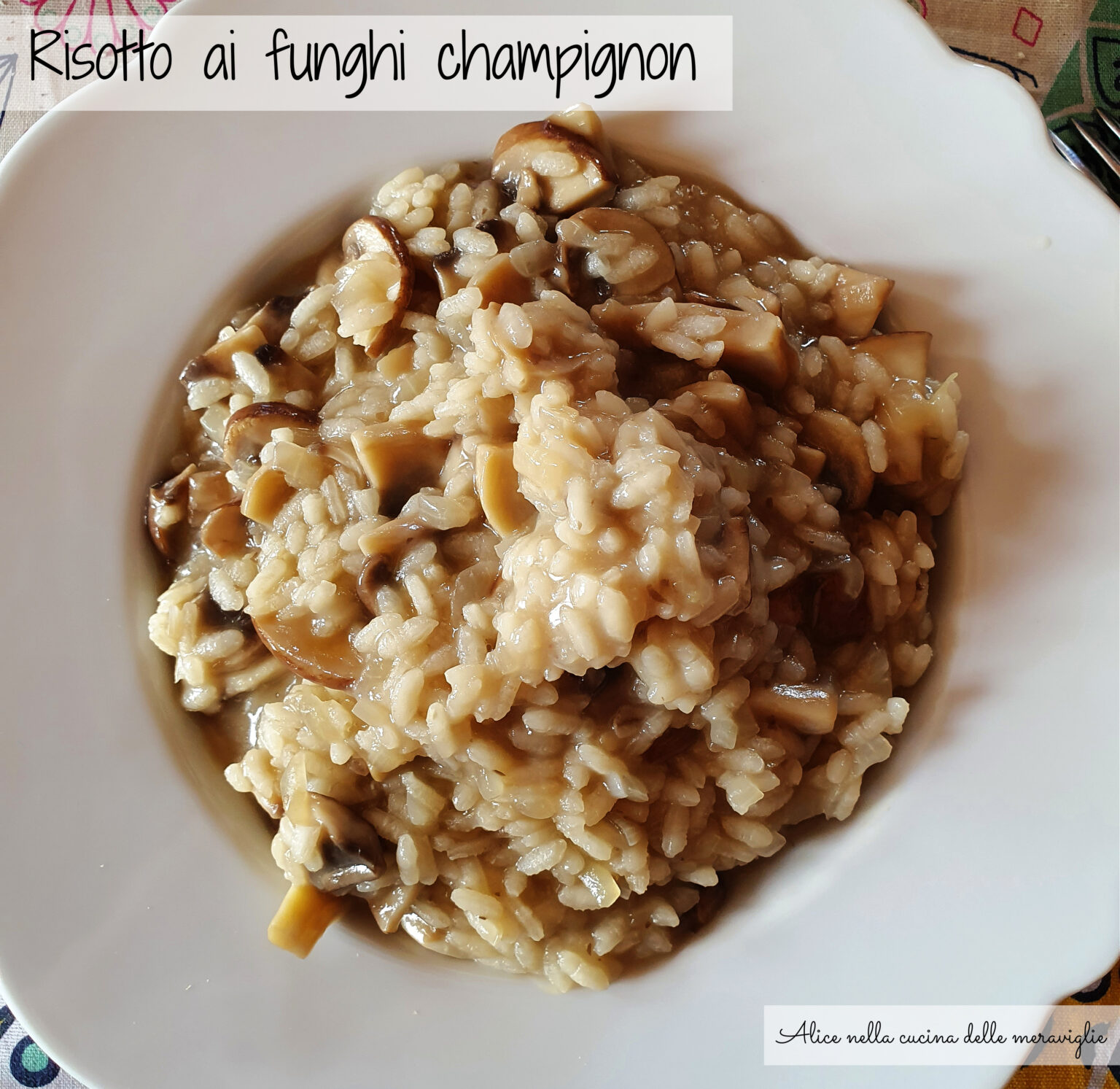 Risotto ai funghi champignon, ricetta primo piatto vegetariano