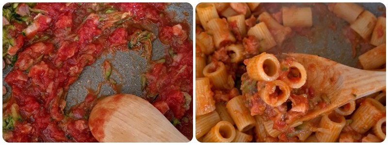 mantecatura pasta e pomodoro in padella