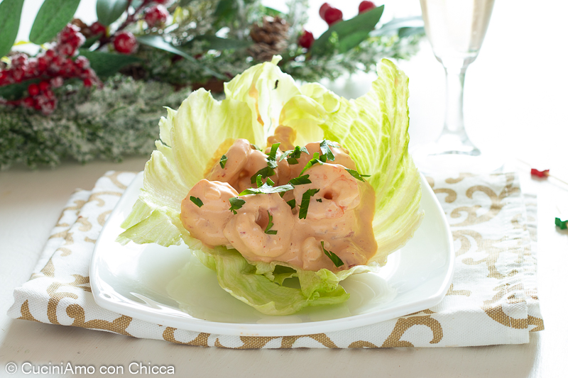 Cestini di lattuga con gamberi