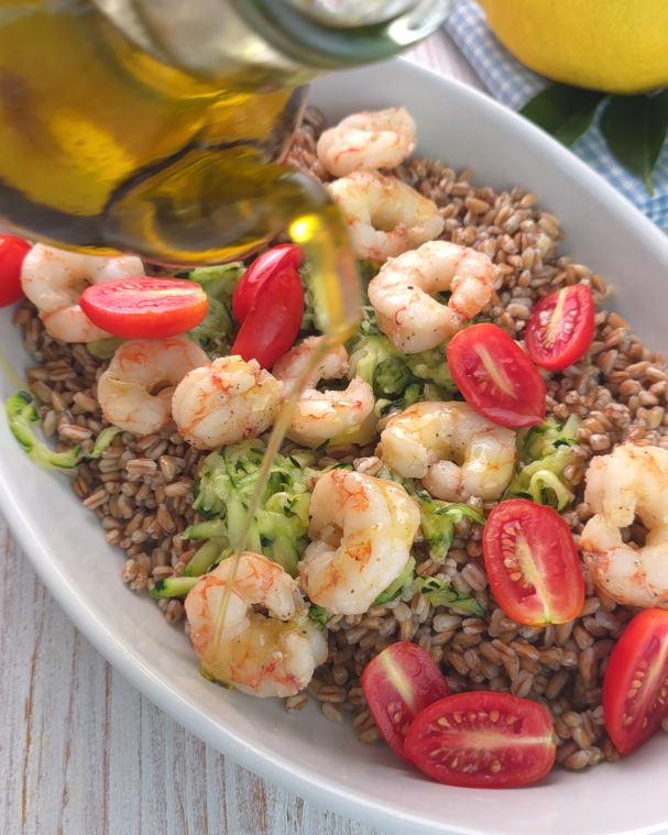 Farro con zucchine gamberi