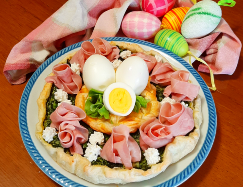 Torta salata di Pasqua.. un nido con le uova in un prato fiorito!