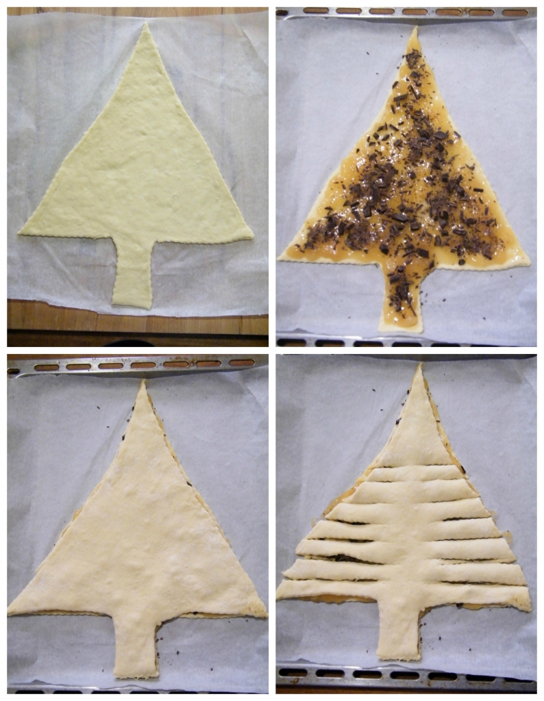 'albero di Natale di pan brioche dolce con marmellata di pere e cioccolato - nella cucina di laura