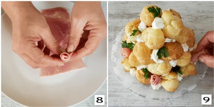 Profiterole salato con prosciutto e formaggio, preparazione