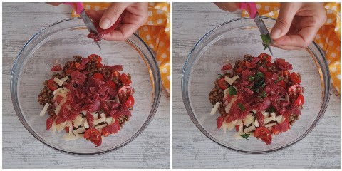 Lenticchie fredde con rucola e bresaola, preparazione