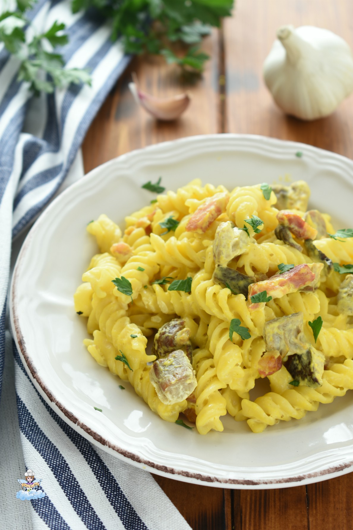 Fusilli pancetta funghi e zafferano - Cucina Serafina