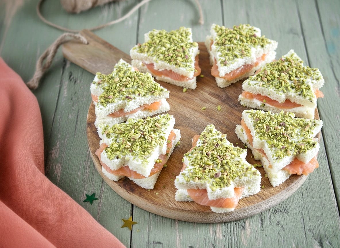 Alberelli di pane tramezzino con salmone e formaggio spalmabile