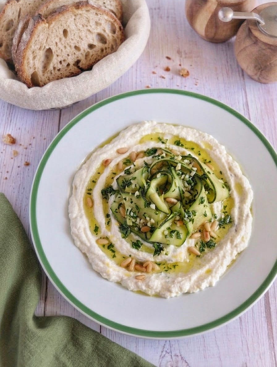 Crema di feta montata con zucchine marinate