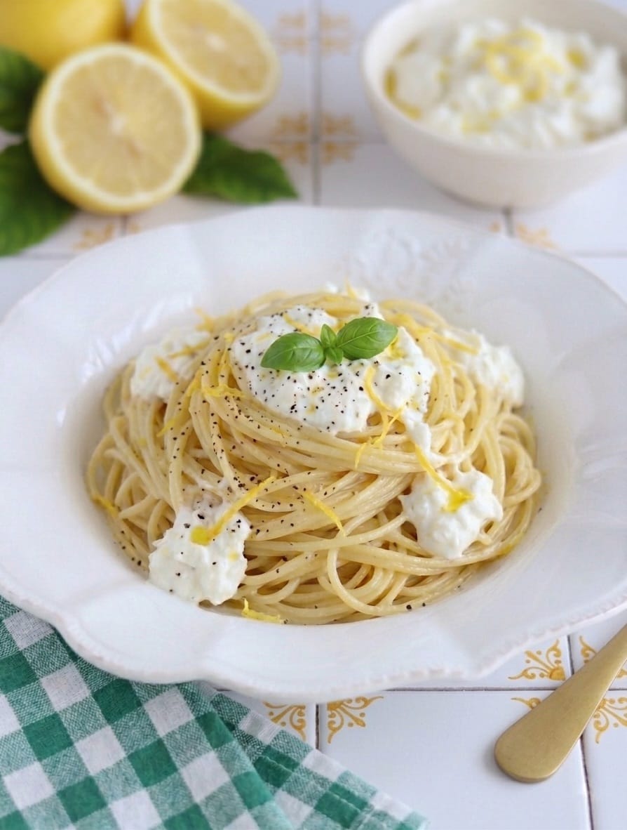 Spaghetti al limone con stracciatella