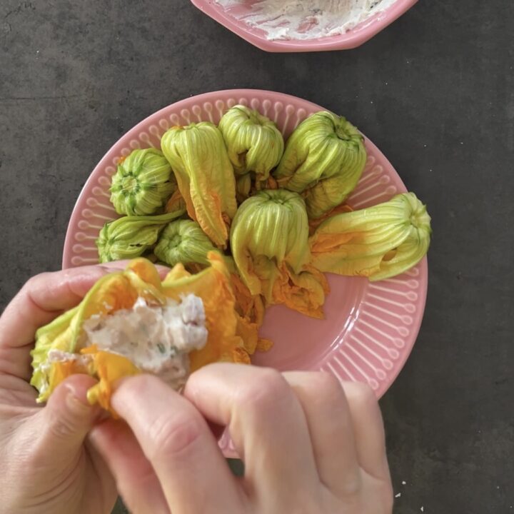 Fiori di zucca ripieni di ricotta e prosciutto