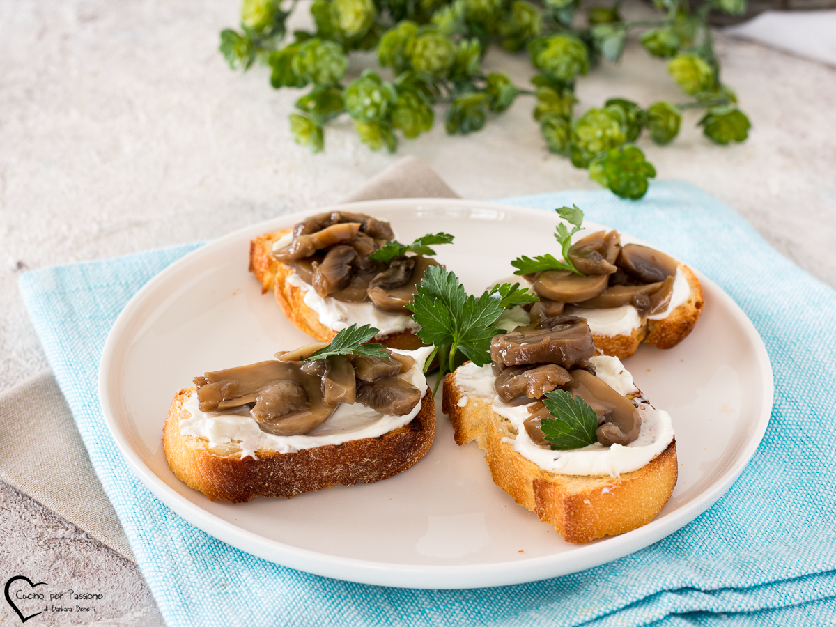 Crostini ai funghi e philadelphia ricetta con porcini champignon