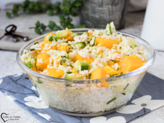 Riso freddo con gamberetti mango e avocado