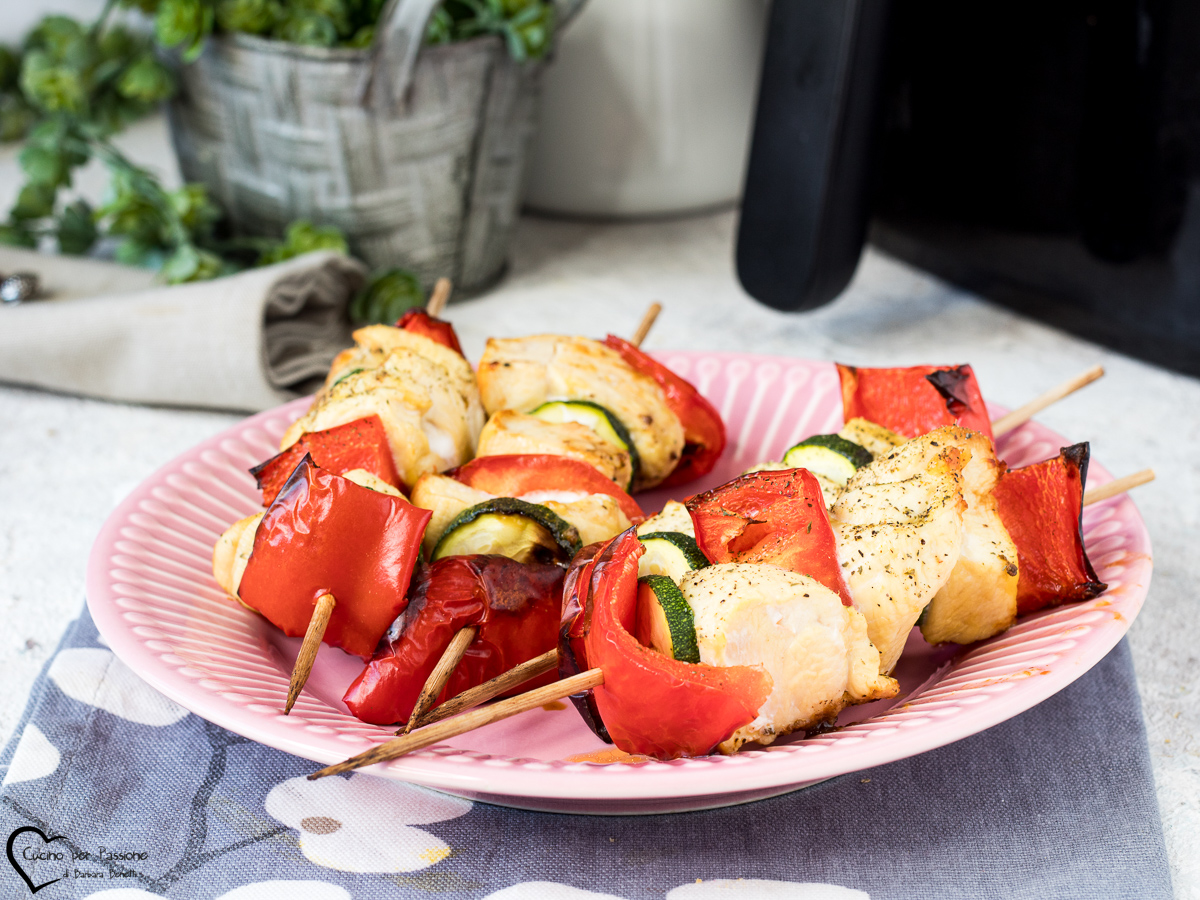 spiedini di pollo in friggitrice ad aria