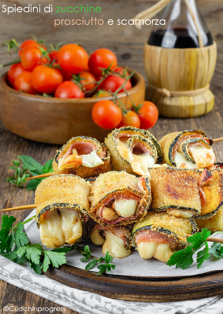 spiedini di zucchine prosciutto e mozzarella
