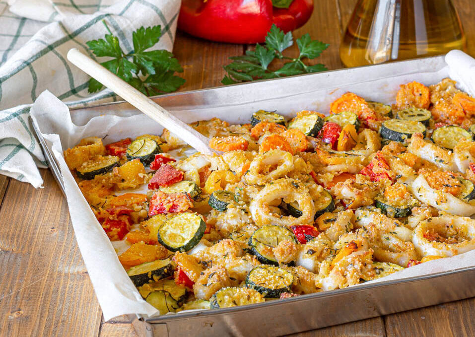 calamari e verdure gratinati