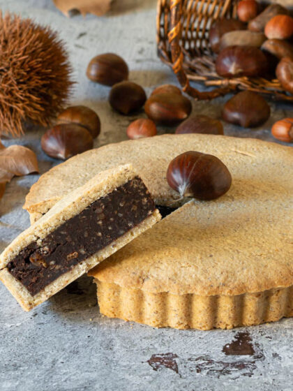 Crostata di castagne e arancia candita con frolla alle nocciole