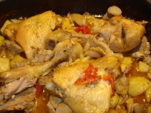 pollo al forno con patate e funghi
