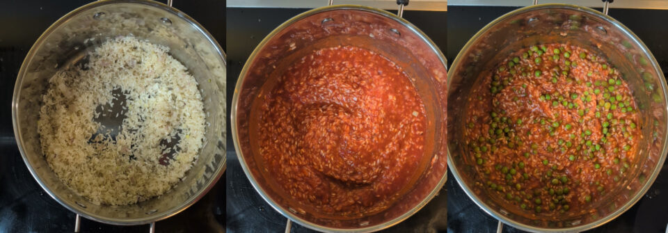 Riso con piselli surgelati e pomodoro: facile, veloce e cremoso
