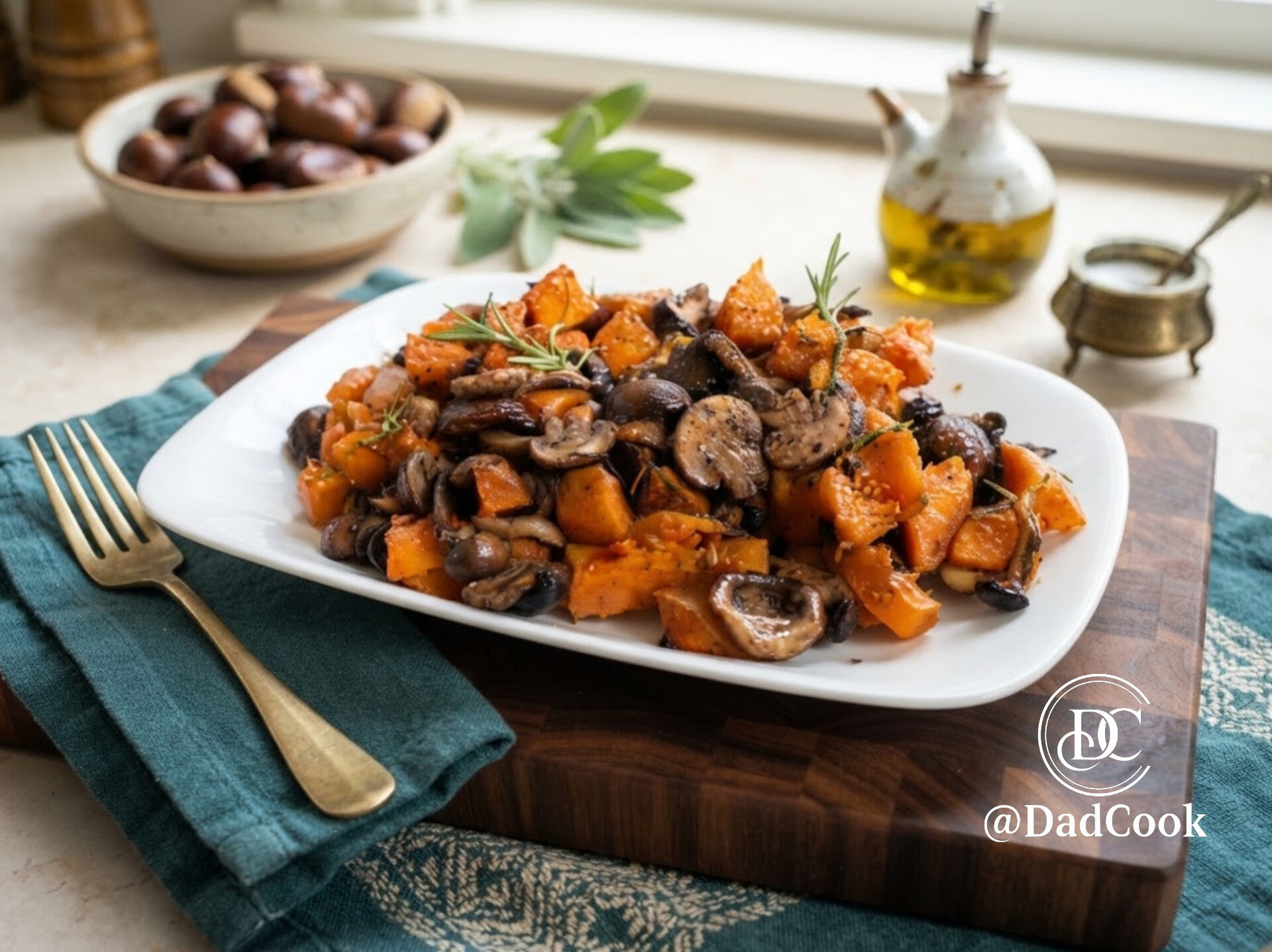 teglia di zucca delica e funghi misti al forno croccanti