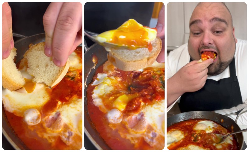 Uova al pomodoro: servite le uova con fette di pane toscano