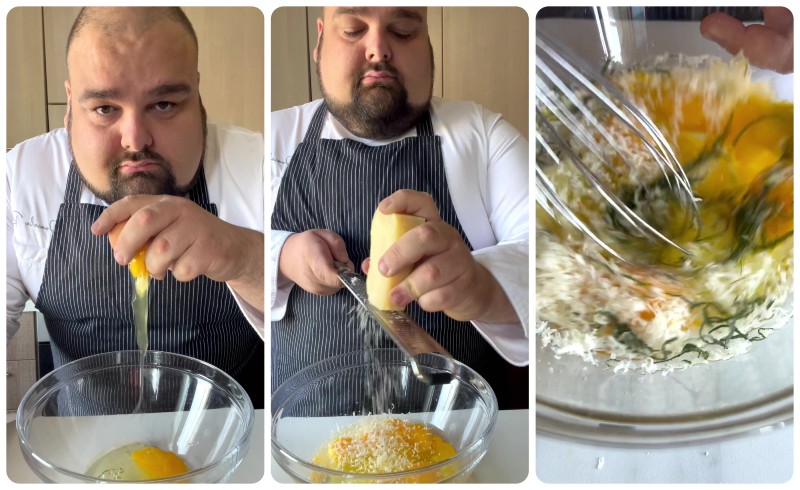 Frittata di salsiccia e patate: prepariamo le uova e aggiungiamo il parmigiano