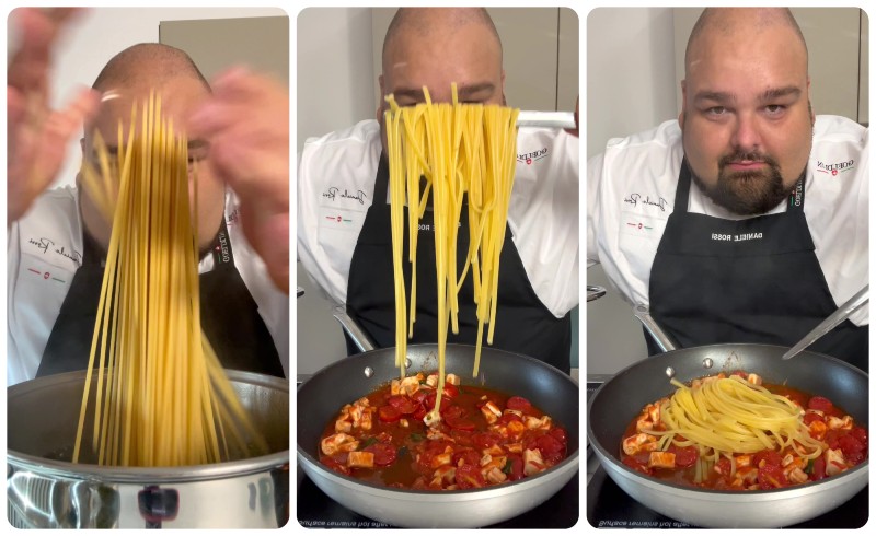 Linguine al branzino: cuociamo la pasta e la saltiamo in padella 