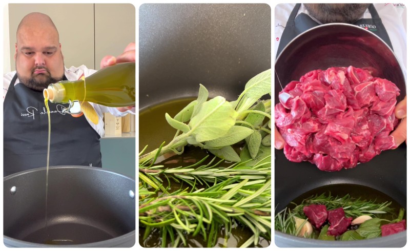 Peposo: rosolate e sigillate la carne con gli aromi e un buon olio extravergine