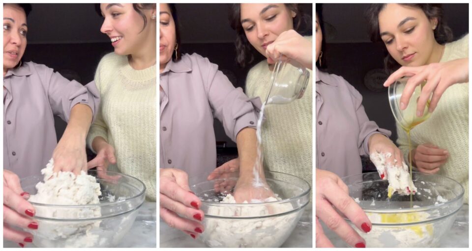 Cominciamo ad impastare e aggiungiamo poi il sale e l'olio evo.