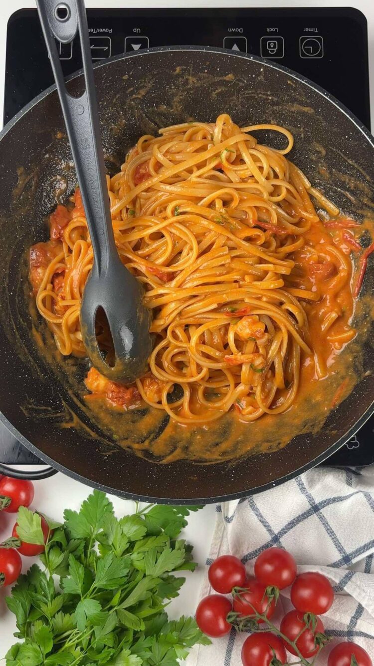 Pasta con bisque di gamberi
amalgama il tutto