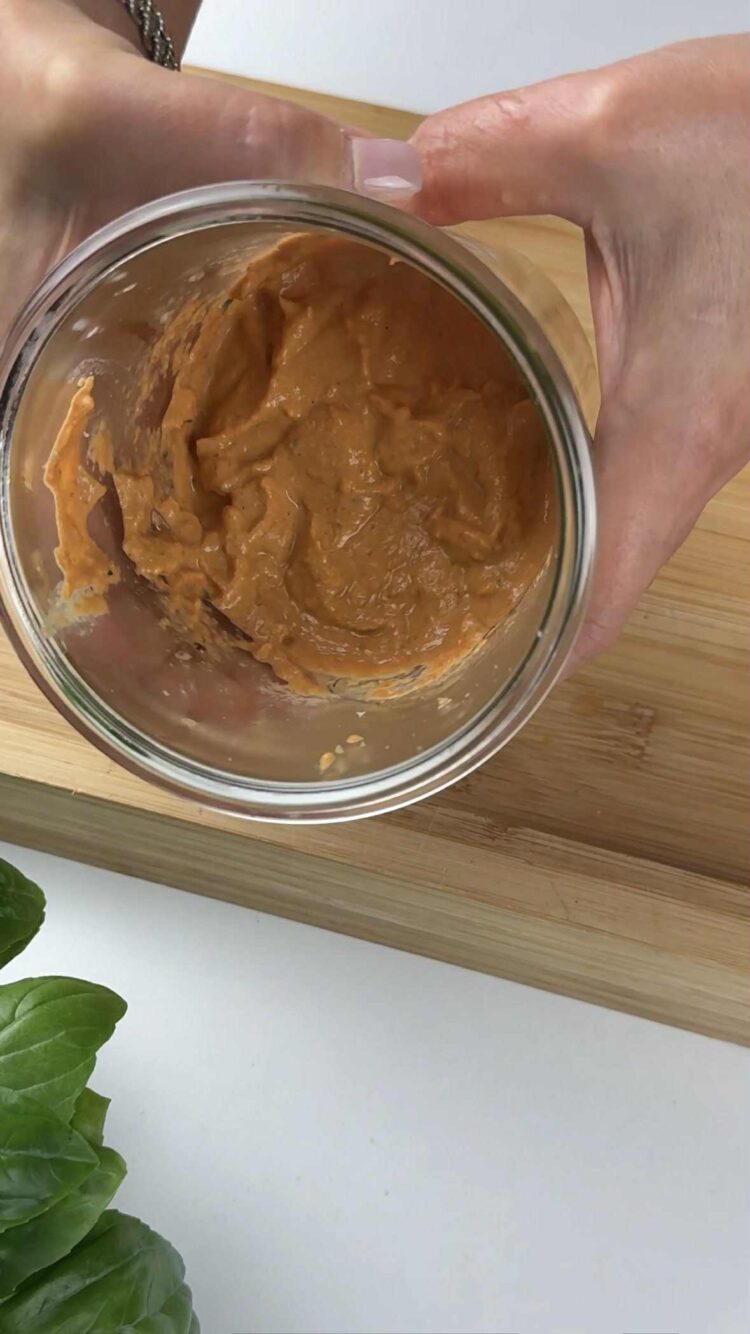 Pasta al pesto di peperoni
ottieni un pesto cremoso 
