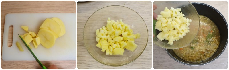 Aggiungere le patate a dadini: minestra d'orzo ricetta