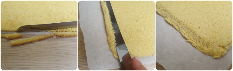 Tagliare i bordi del rotolo - Rotolo panna e fragole ricetta