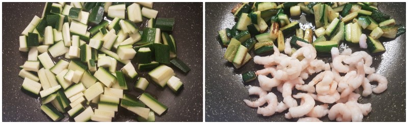 Riso venere con gamberetti: il condimento di gamberetti e zucchine