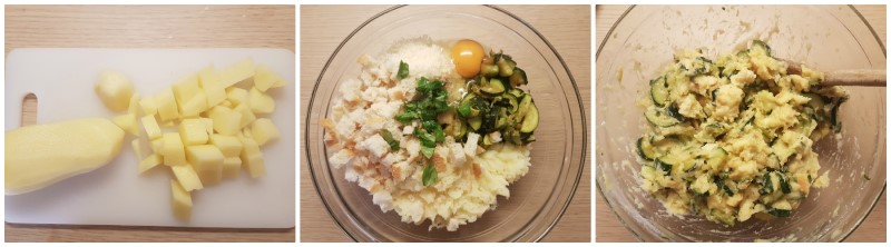 Impasto del polpettone di patate e zucchine