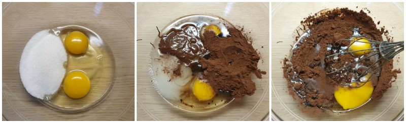 Lavorazione uova zucchero e cioccolato - Biscotti morbidi al cioccolato