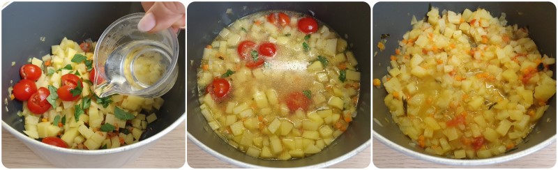 Unire pomodorini e basilico - Pasta patate e provola ricetta
