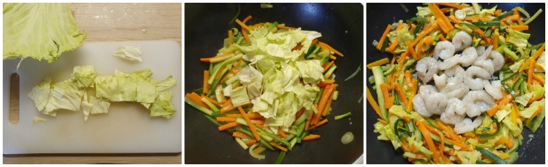 Cottura dei gamberi - ricotta Noodles con verdure