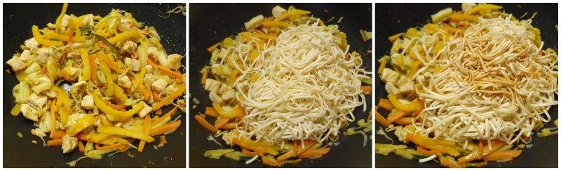 Noodles con verdure e pollo