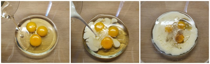 Sbattere le uova con olio e latte - Plumcake salato