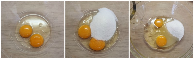 Lavorazione uova con olio e zucchero - Pasta frolla senza burro