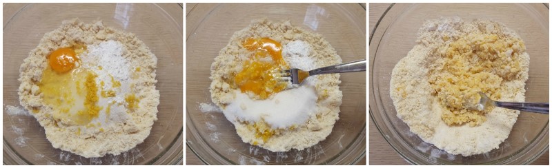 Unire zucchero, uova e aromi - Biscotti con uvetta