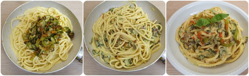 Unire il sugo - Pasta con zucchine e fiori di zucca pronta