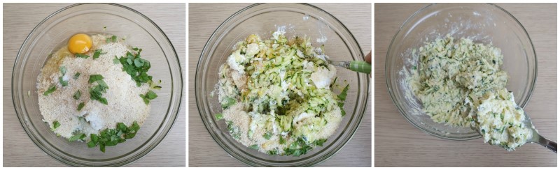 Unire zucchine e ricotta, parmigiano e pangrattato - Ricetta Polpette di ricotta e zucchine