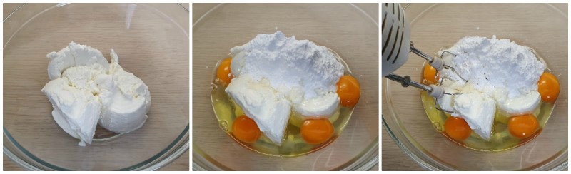 Amalgamare ricotta, uova e zucchero: Torta cremosa alla ricotta