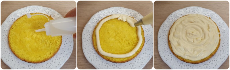 Farcire la base con la crema - Ricetta torta mimosa