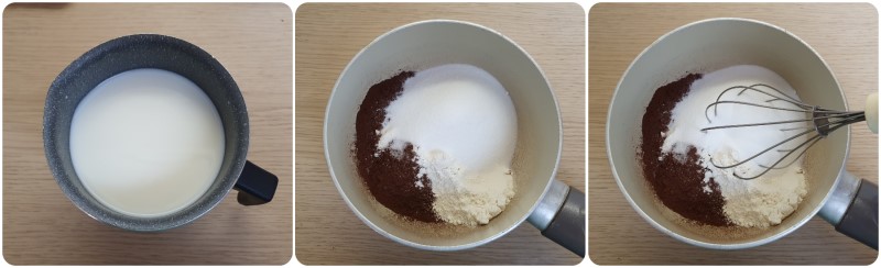 Unire farina, zucchero e cacao - Ricetta glassa per profiteroles