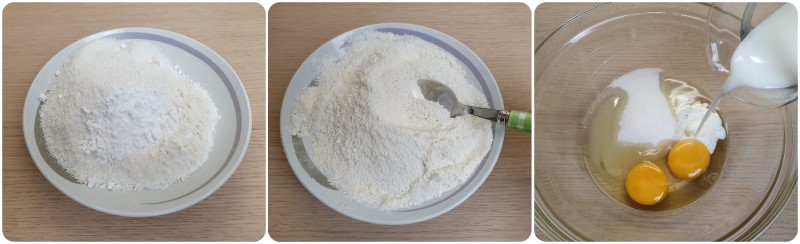 Amalgamare la farina e la farina di cocco - Ricetta Muffin al cocco