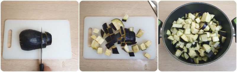 Tagliare le melanzane a dadini - Ricetta Polpette di melanzane